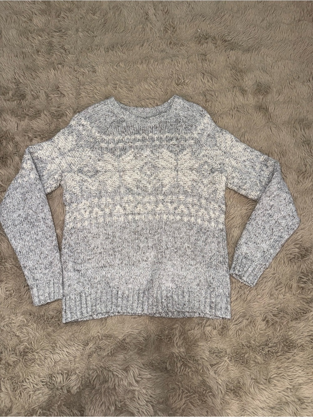 Abercrombie & Fitch Light Gray Textured Knit Crewneck Sweater